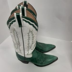 Larry Mahan Emerald Green White Leather Western Cowgirl Boots